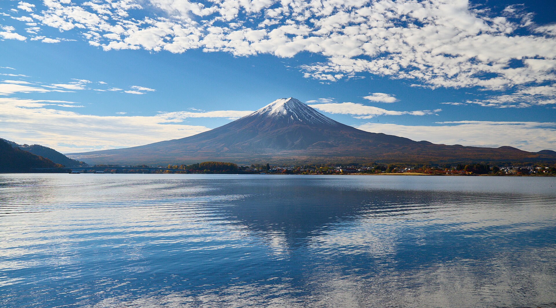 Mt Fuji reflected in Lake Kawaguchiko on a clear day